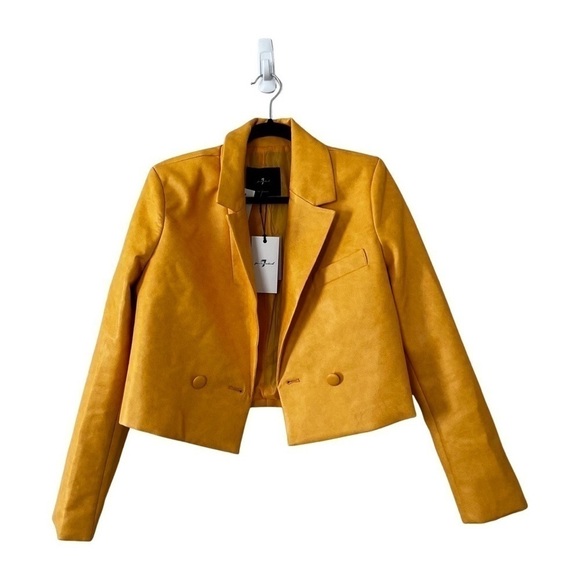 NWT 7 FOR ALL MANKIND Cropped Biker Faux Leather Jacket Mustard Small - Picture 2 of 4